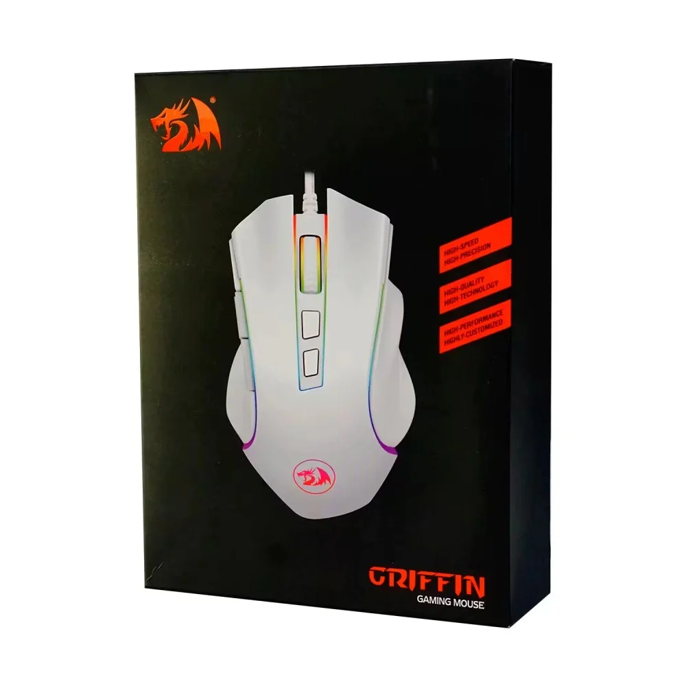 Imagem 5 de 5 do produto Mouse Gamer Redragon Griffin M607w RGB 7200 Dpi Usb Branco Sensor Pixart Ergonômico 7 Botões Programáveis