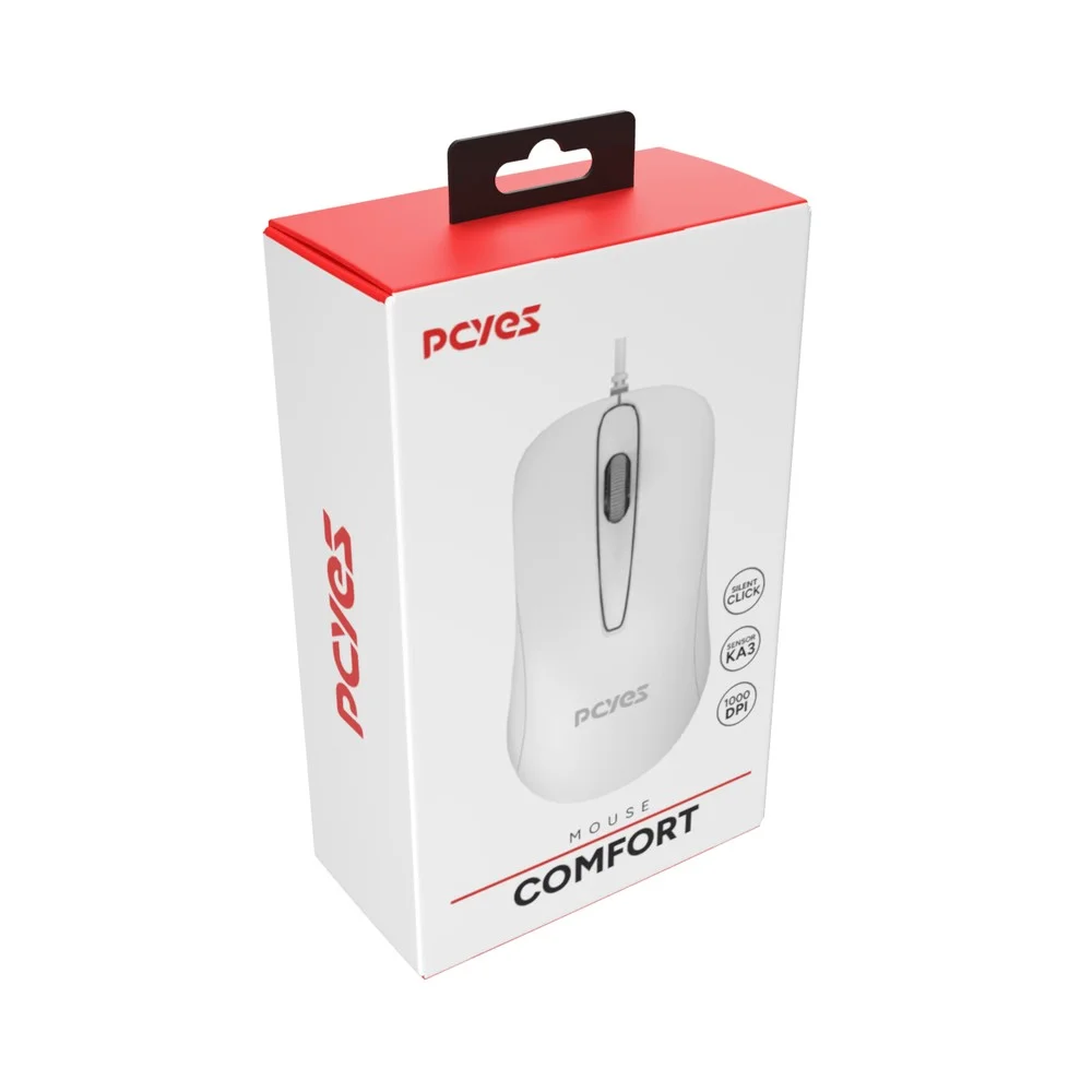 Imagem 3 de 4 do produto Mouse Usb PCyes Comfort Silent Click Branco 1000dpi Cabo 2 Metros - Pmcbr