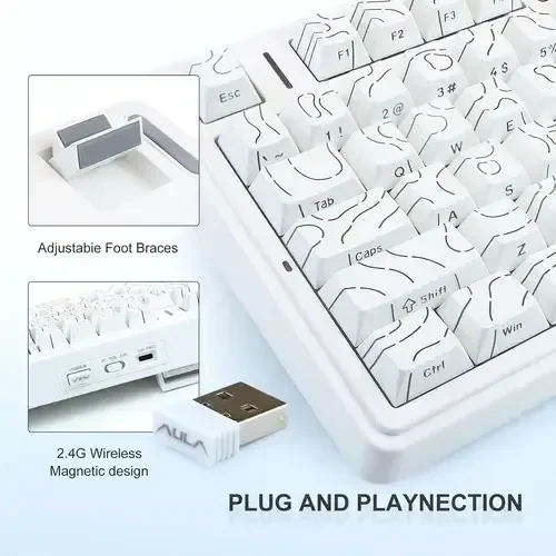 Teclado Mecânico Aula F75 Branco Contorno Gamer 75% Sem Fio Tri Mode Bluetooth 2.4g Usb RGB Hotswap Layout Us Teclado Mecânico Aula F75 Branco Contorno Gamer 75% Sem Fio Tri Mode Bluetooth 2.4g Usb RGB Hotswap Layout Us