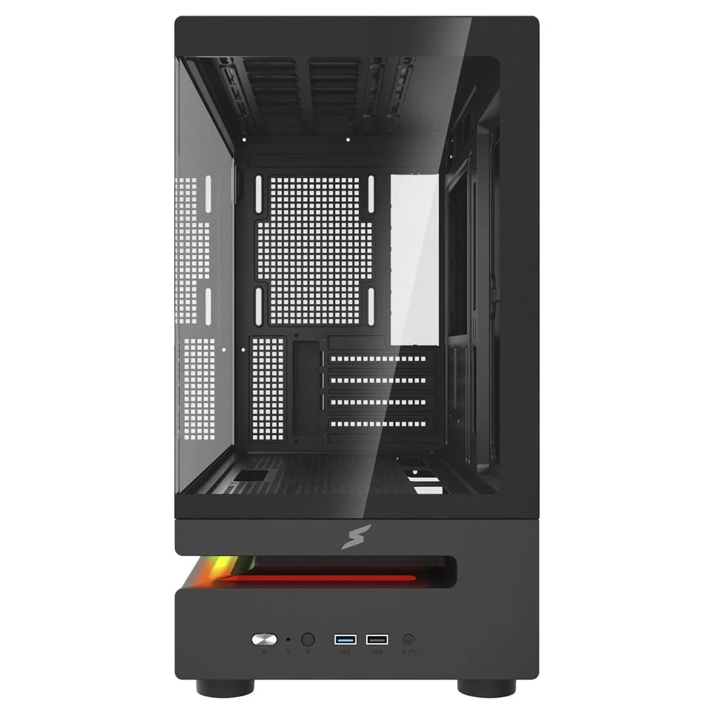 Gabinete Gamer Superframe Flow 500, RGB, Mid Tower, Vidro Temperado, M-atx, Sem Fans, Preto, Sf-cs-flw50msbnsf