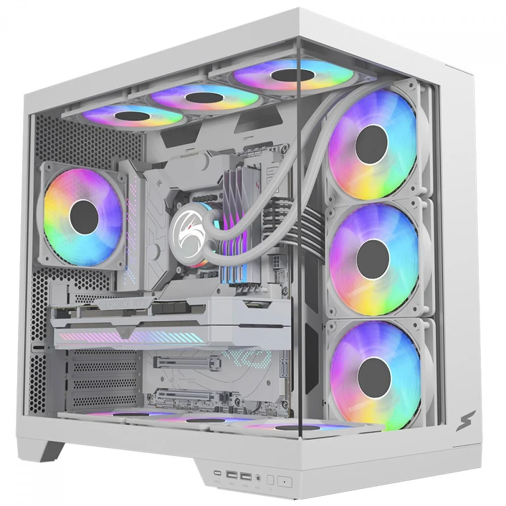 Gabinete Gamer Superframe Vhagar, Mid Tower, Vidro Temperado, Atx, Branco, Sem Fan, Sf-cs-vgmawsf