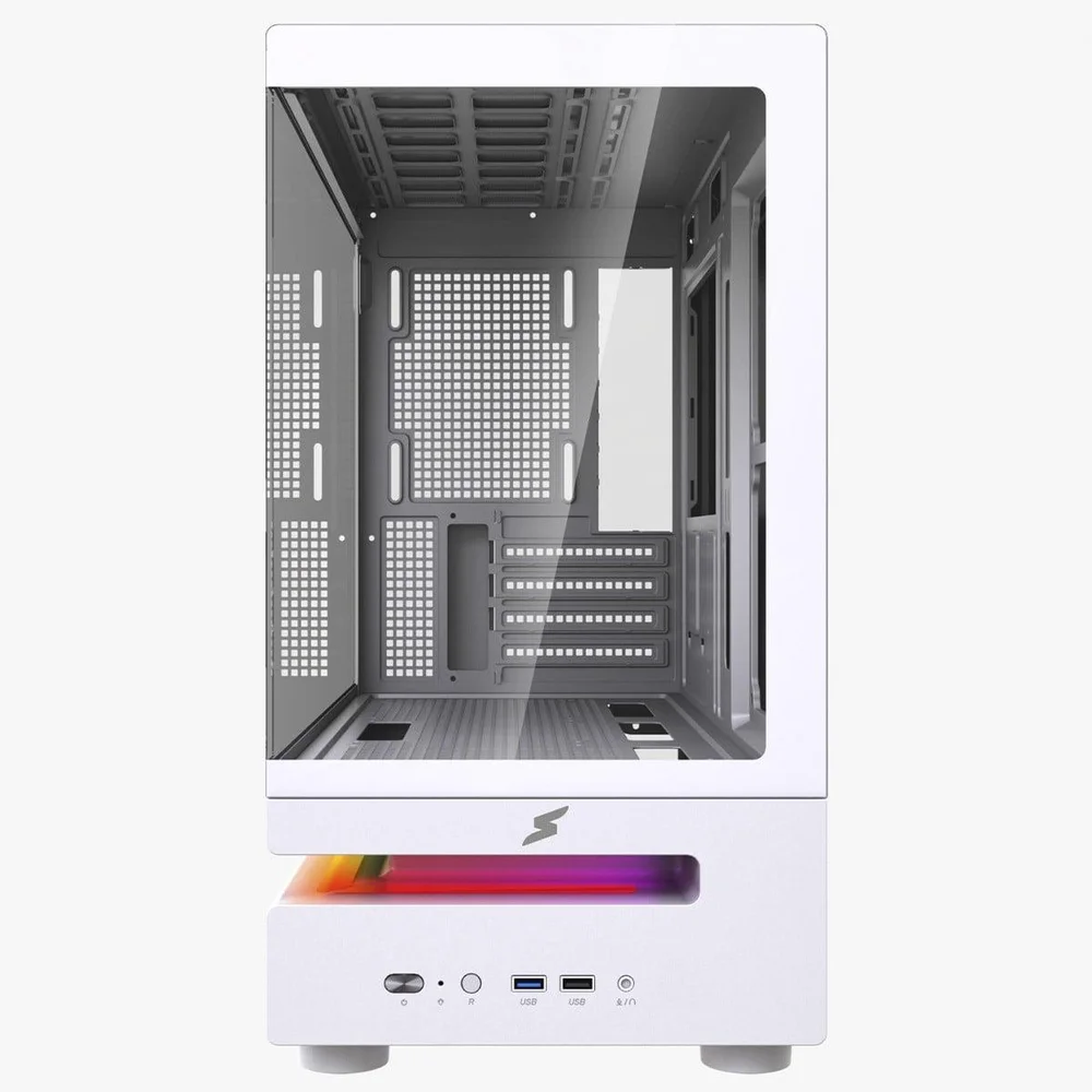 Gabinete Gamer Superframe Flow 500, RGB, Mid Tower, Vidro Temperado, M-atx, Sem Fans, Branco, Sf-cs-flw50mswnsf