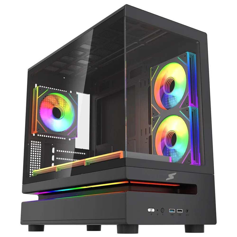 Gabinete Gamer Superframe Flow 500, RGB, Mid Tower, Vidro Temperado, M-atx, Com 6 Fans, Preto, Sf-cs-flw50msbn6f