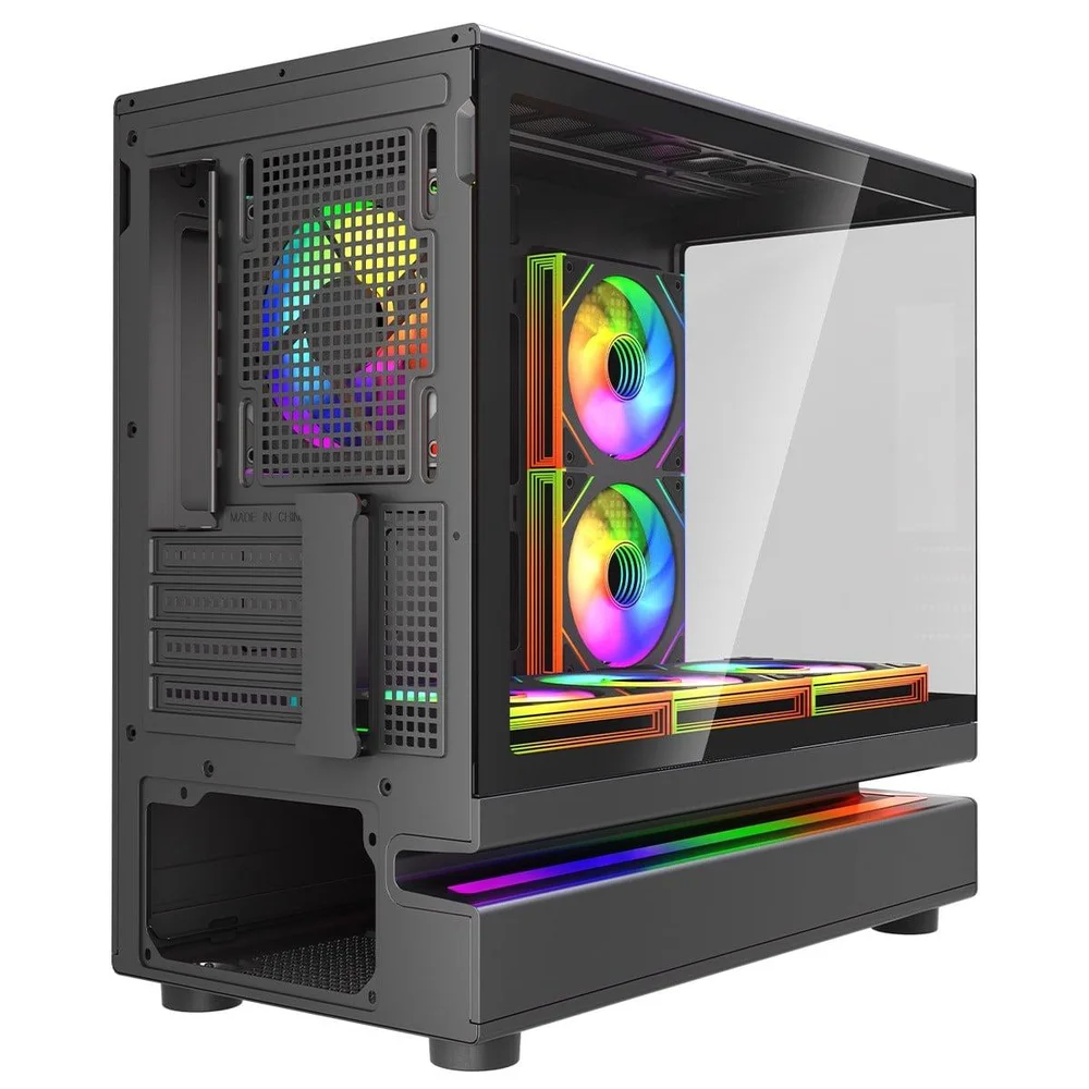 Imagem 2 de 5 do produto Gabinete Gamer Superframe Flow 500, RGB, Mid Tower, Vidro Temperado, M-atx, Com 6 Fans, Preto, Sf-cs-flw50msbn6f
