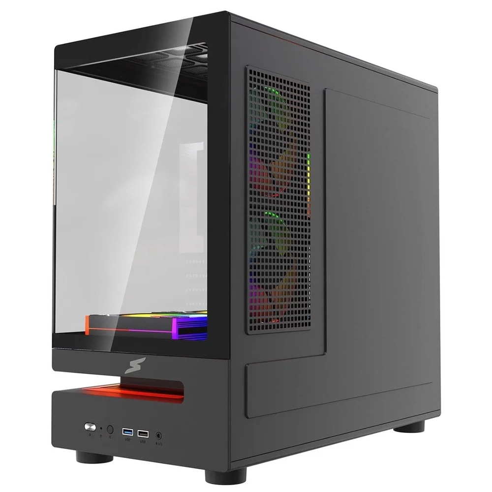 Imagem 3 de 5 do produto Gabinete Gamer Superframe Flow 500, RGB, Mid Tower, Vidro Temperado, M-atx, Com 6 Fans, Preto, Sf-cs-flw50msbn6f