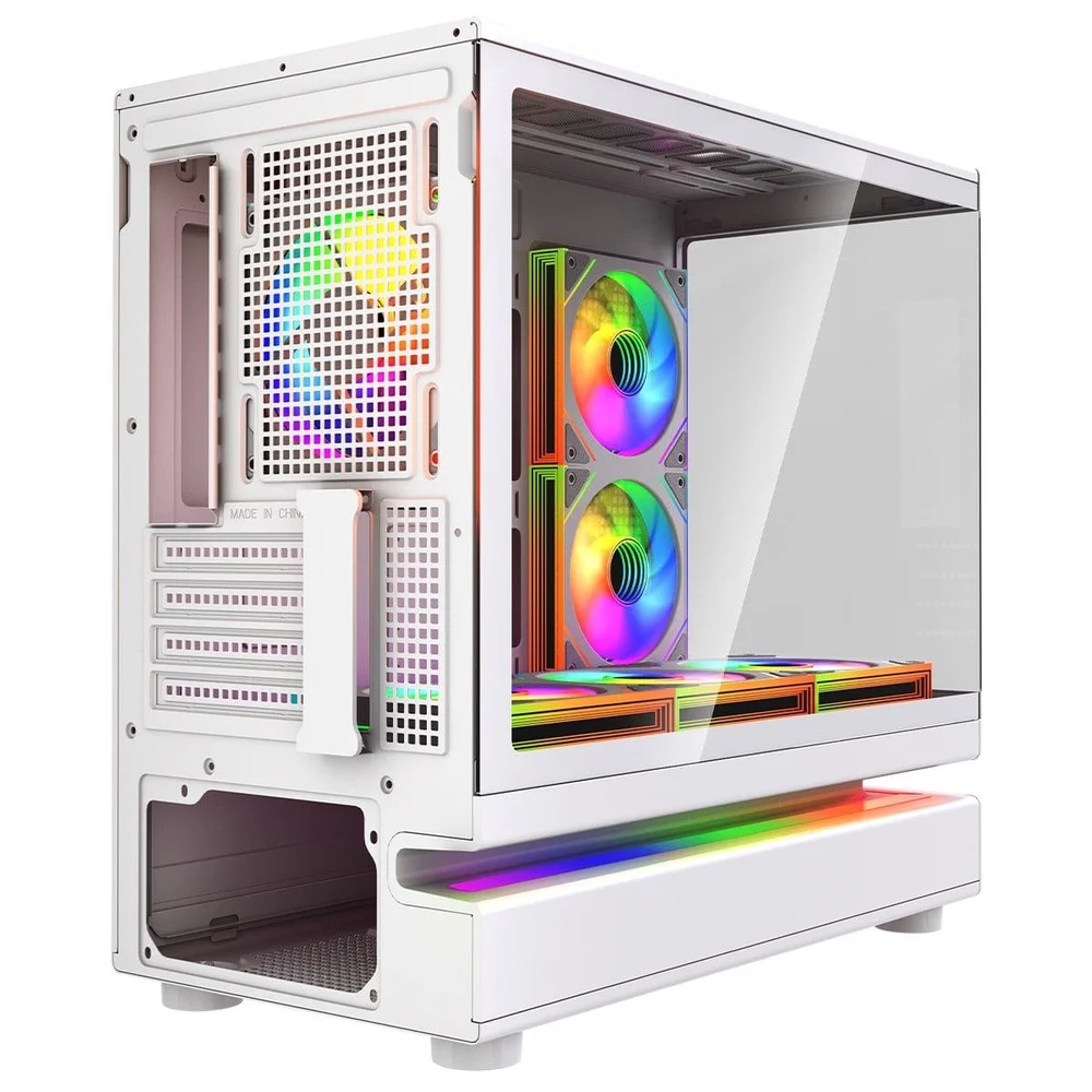 Gabinete Gamer Superframe Flow 500, RGB, Mid Tower, Vidro Temperado, M-atx, Com 6 Fans, Com Controladora, Branco, Sf-cs-flw50mswy6f