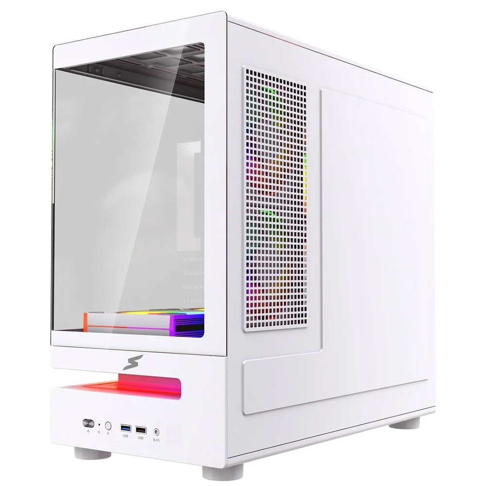 Gabinete Gamer Superframe Flow 500, RGB, Mid Tower, Vidro Temperado, M-atx, Com 6 Fans, Com Controladora, Branco, Sf-cs-flw50mswy6f
