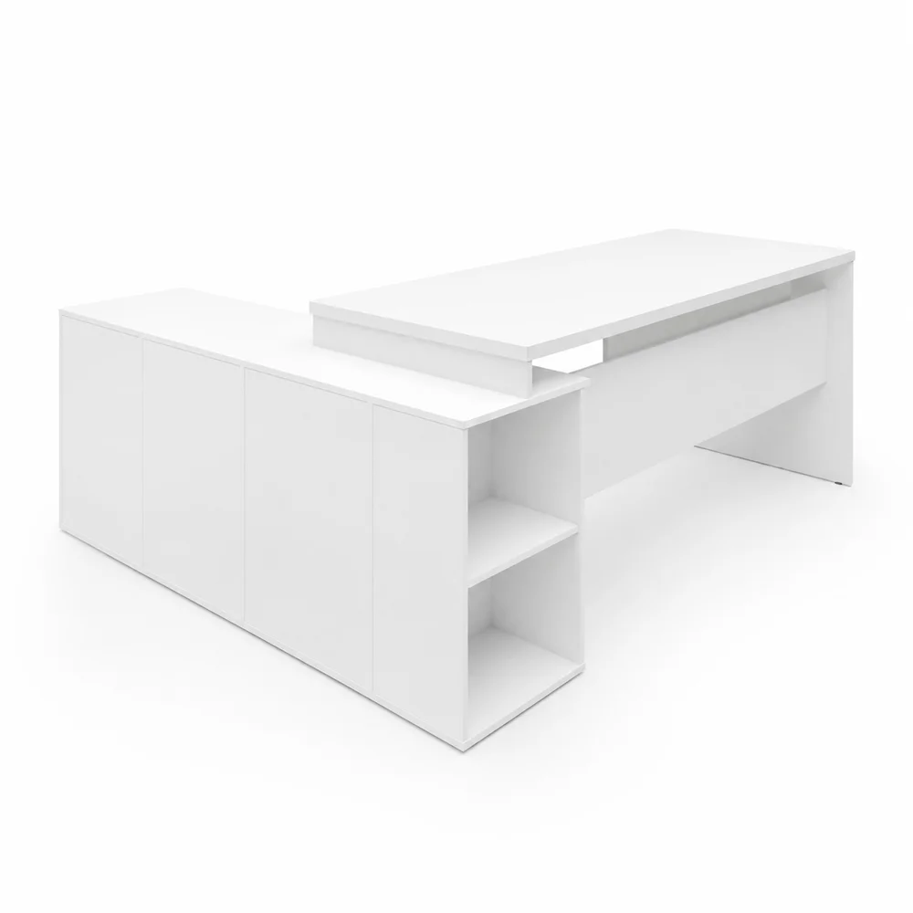 Imagem 3 de 5 do produto Mesa De Escritório Pedestal Presidente Em L 190x160cm Executiva Tampo 30mm Armário Lateral - Branco