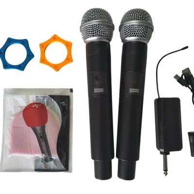 Microfone Sem Fio Duplo Uhf Frequência Fixa 2 Canais Portátil Para Festa/karaokê/igreja/mostra/reunião/profissional