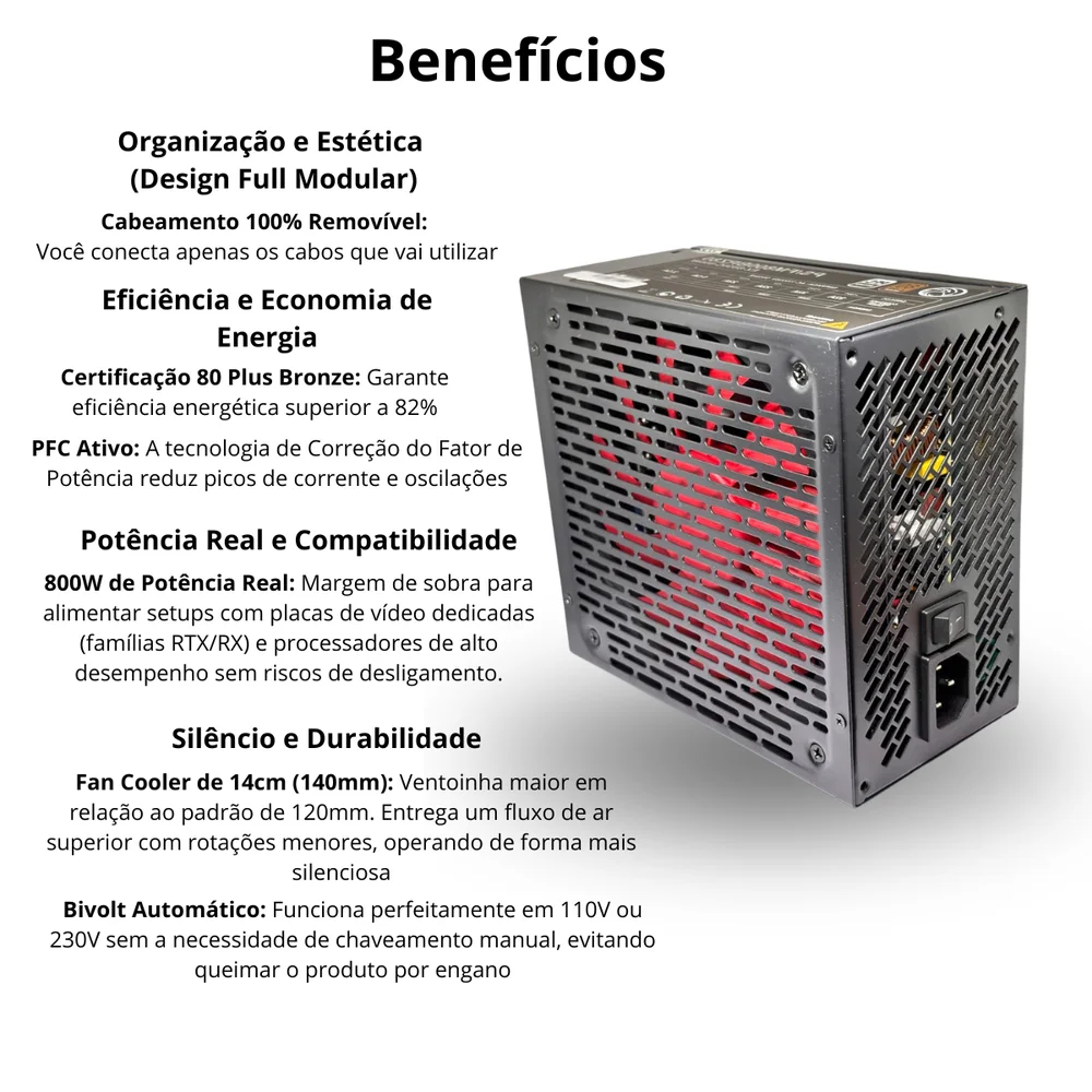 Fonte Atx 800w Profull Modular 80 Plus Bronze Pfc Ativo Brazil PC Fonte Atx 800w Profull Modular 80 Plus Bronze Pfc Ativo Brazil PC
