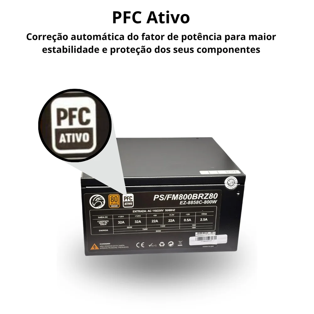 Fonte Atx 800w Profull Modular 80 Plus Bronze Pfc Ativo Brazil PC Fonte Atx 800w Profull Modular 80 Plus Bronze Pfc Ativo Brazil PC