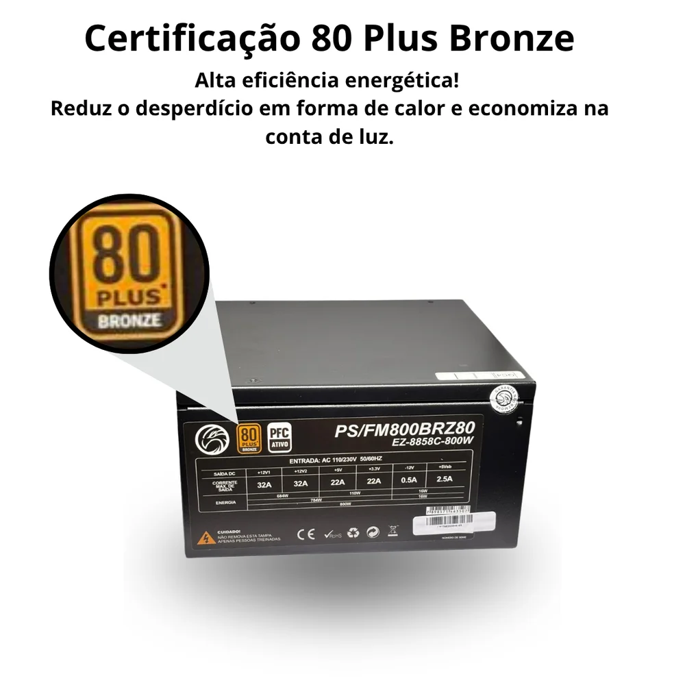 Fonte Atx 800w Profull Modular 80 Plus Bronze Pfc Ativo Brazil PC Fonte Atx 800w Profull Modular 80 Plus Bronze Pfc Ativo Brazil PC