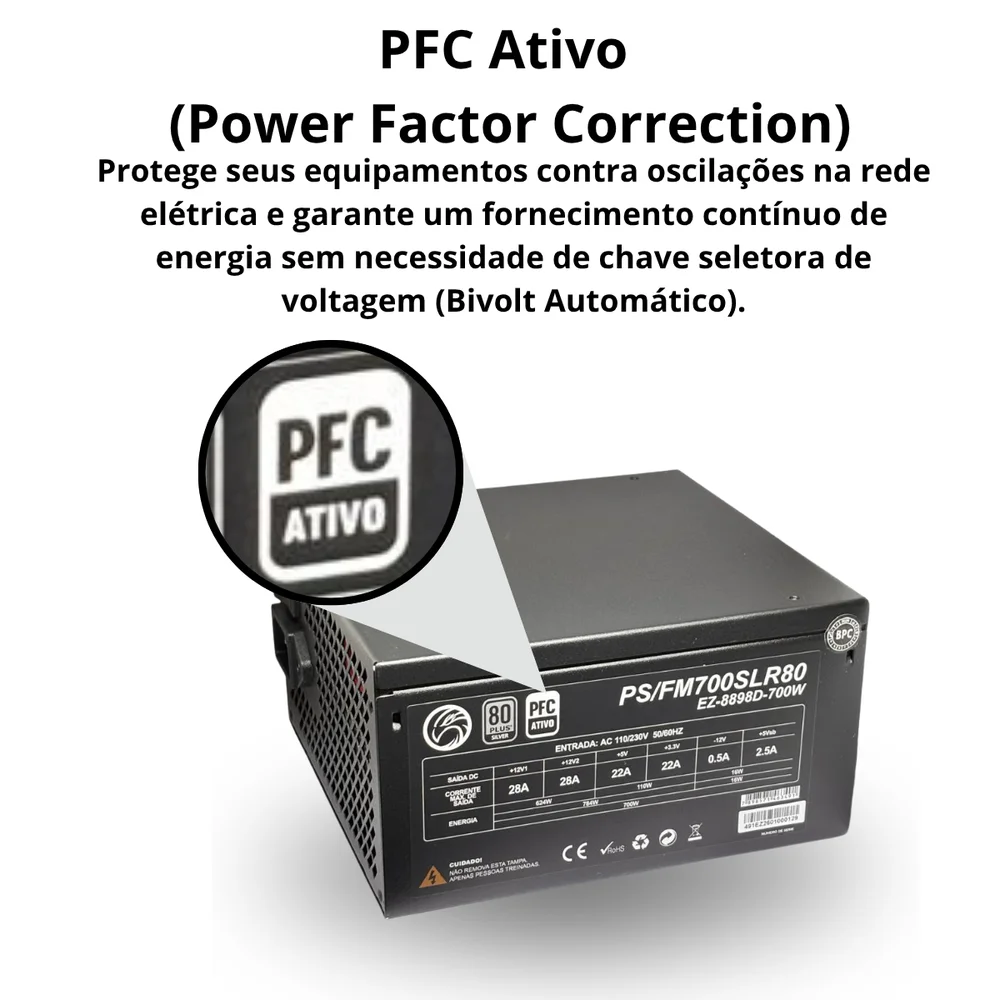 Imagem 3 de 5 do produto Fonte Atx 700w Brazilpc Pro Full Modular 80plus Silver