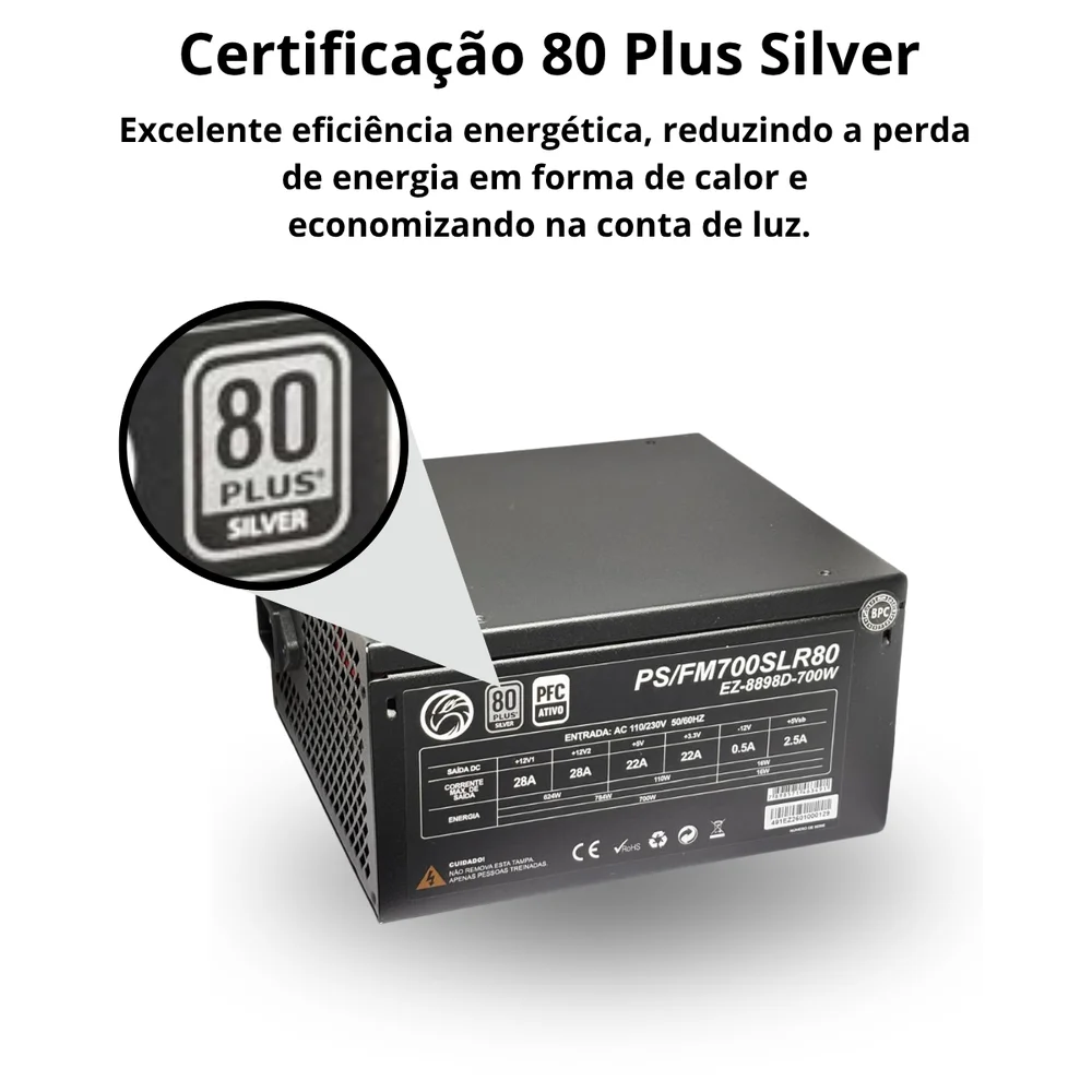 Imagem 5 de 5 do produto Fonte Atx 700w Brazilpc Pro Full Modular 80plus Silver