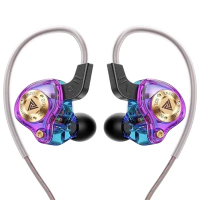 Fone Qkz-enzo Áudio Hi-fi Profissional, Graves Potentes Cabo De Cobre Cristal Azul E Roxo