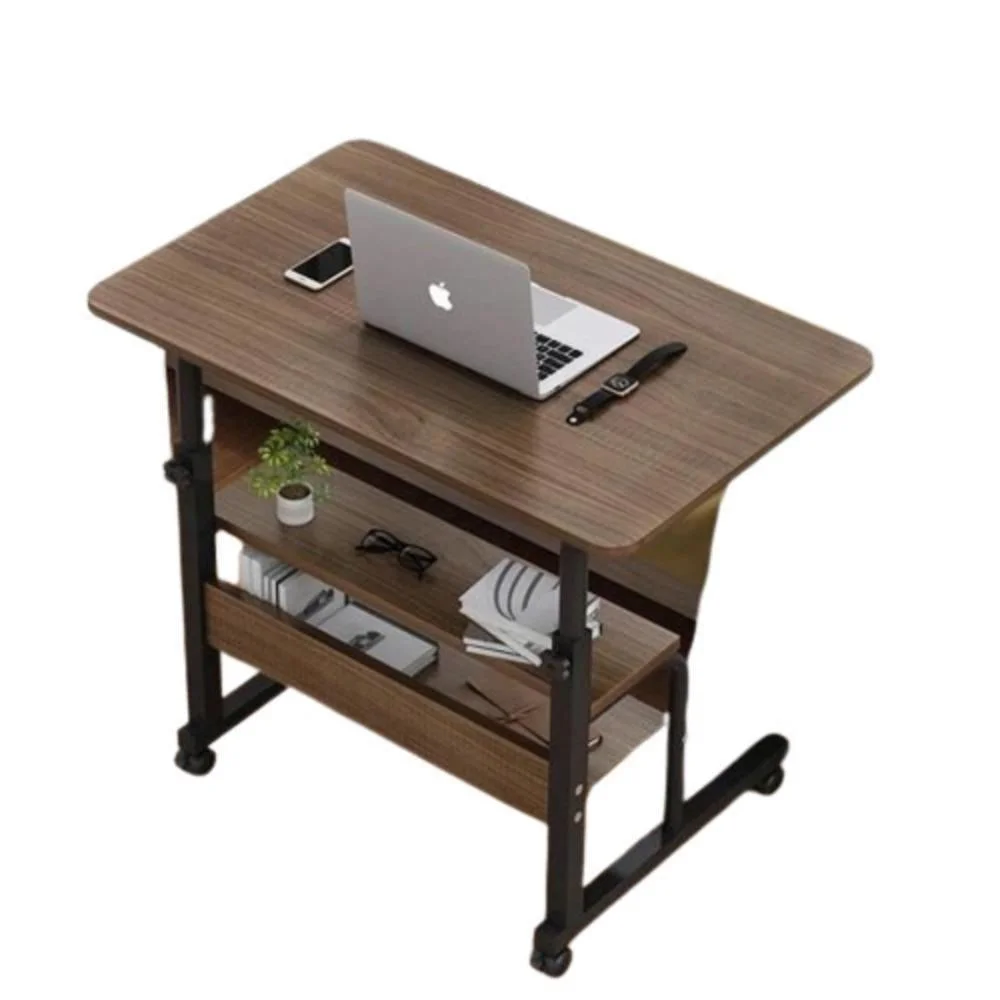 Mesa Multifuncional Para Notebook Tipo C Com 2 Prateleiras Rodízios Marrom Yeet