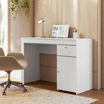 Mesa Escrivaninha Home Office Para Computador Iris 1 Gaveta Mdf Mdp Branco Mobigu