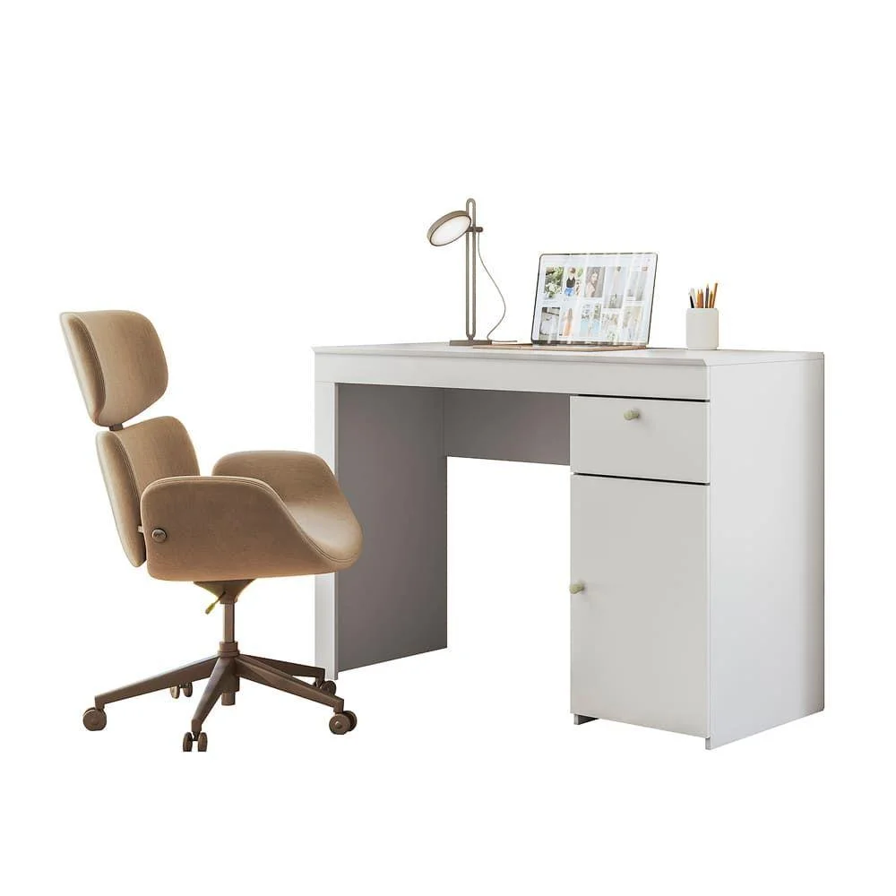 Imagem 2 de 4 do produto Mesa Escrivaninha Home Office Para Computador Iris 1 Gaveta Mdf Mdp Branco Mobigu
