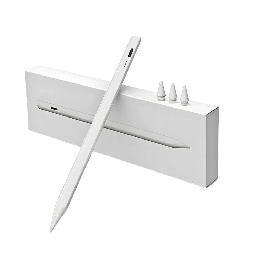 Caneta Digital Touchscreen Recarregável Ponta Fina Branco Compatível Celulares Tablets Laptops Mesas