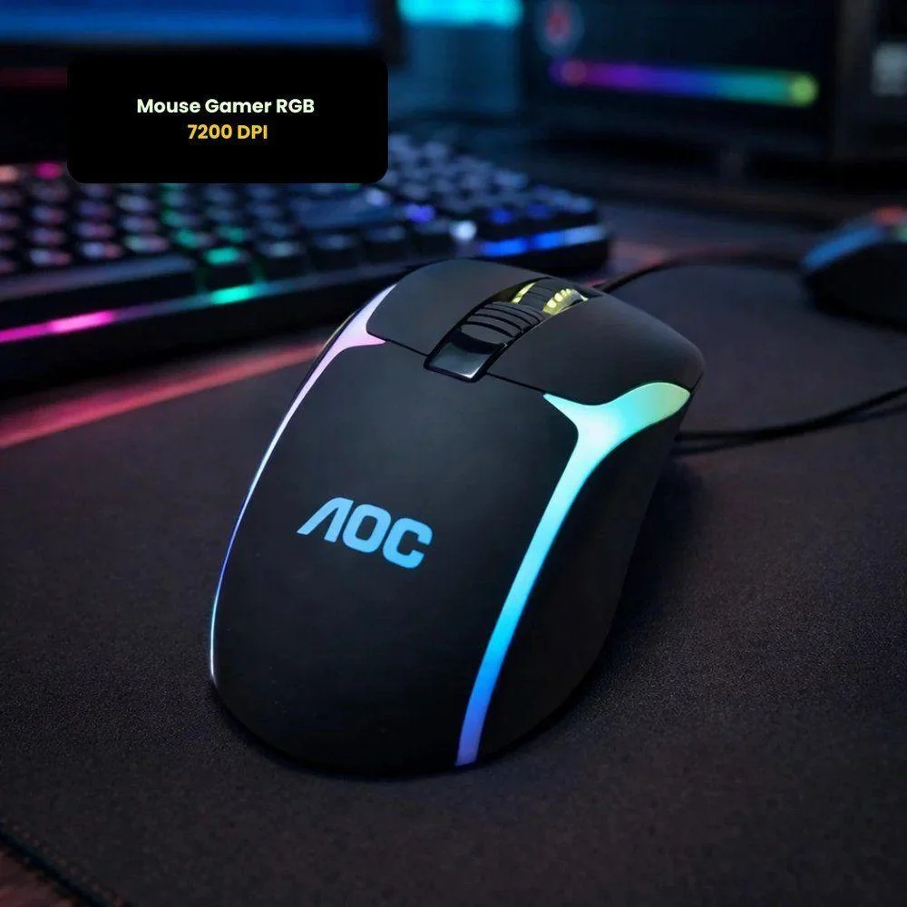 Mouse Gamer RGB 7200 Dpi 8 Botões Programáveis Design Ergonômico Aoc Mouse Gamer RGB 7200 Dpi 8 Botões Programáveis Design Ergonômico Aoc