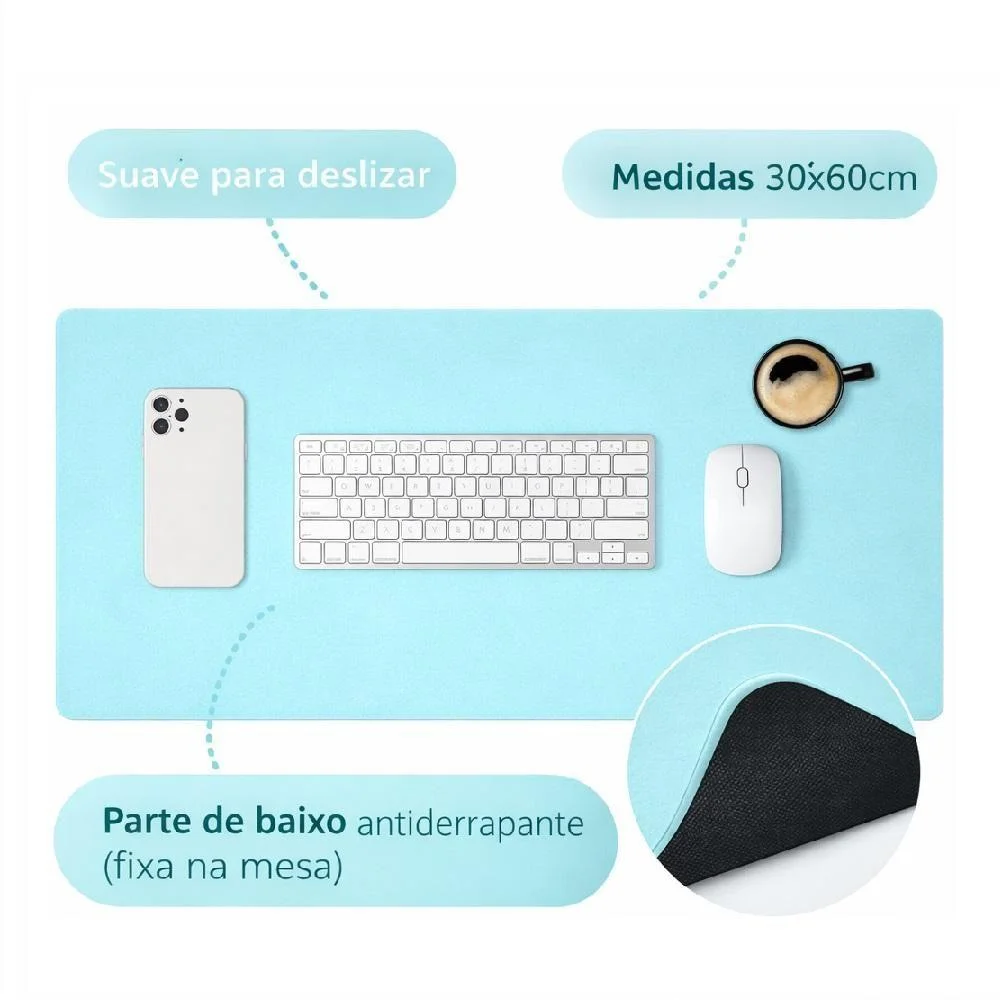 Imagem 3 de 5 do produto Mouse Pad Grande Mousepad 60x30 Azul Base Antiderrapante Superficie Lisa Bordas Reforcadas Pvc Yeet