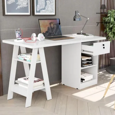 Escrivaninha Retangular Villa De Toscana Th Shop 1 Gaveta 2 Prateleiras Mdf Branco Casah