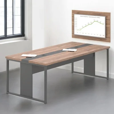 Mesa De Reunião Com Painel Retangular Moderno Sem Gavetas Mdp 240cm Noce Preto