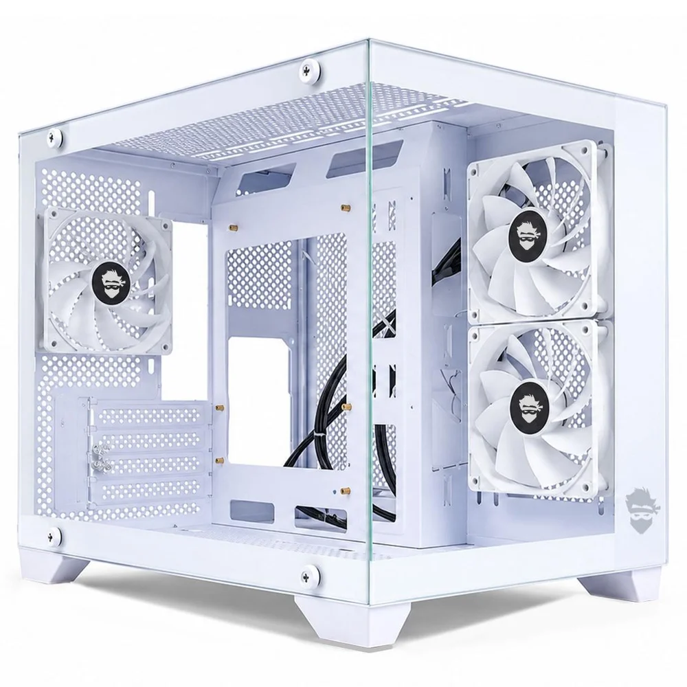 Gabinete Gamer Ninja Akyra X3 White, Mid Tower, Vidro Temperado, M-atx, Com 3 Fans, Sem Fonte, Branco, Gn-cs-mab3fakyrawh