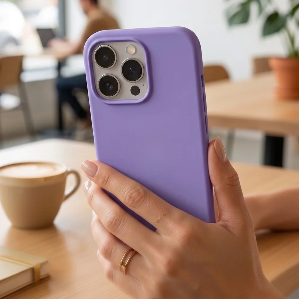 Imagem 2 de 5 do produto Capa Silicone Para Iphone 15 Pro Max Aveludada Interior Lilás