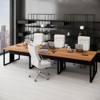 Plataforma De Trabalho Para 6 Pessoas 360cm X 120cm Nogal Com Preto F5 Office
