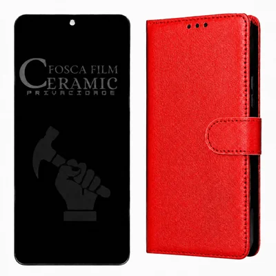 Capinha Carteira Estojo Flip + Película 9d Privacidade Fosca Para Moto G47 5g