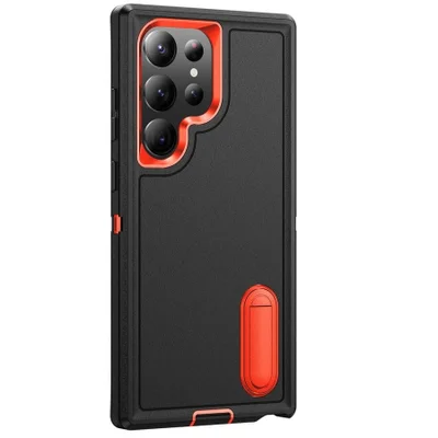 Capa Antichoque Anti-impacto com Suporte Integrado para Samsung Galaxy S26 Ultra Preto - Cor: Preto e Laranja | Brcshop