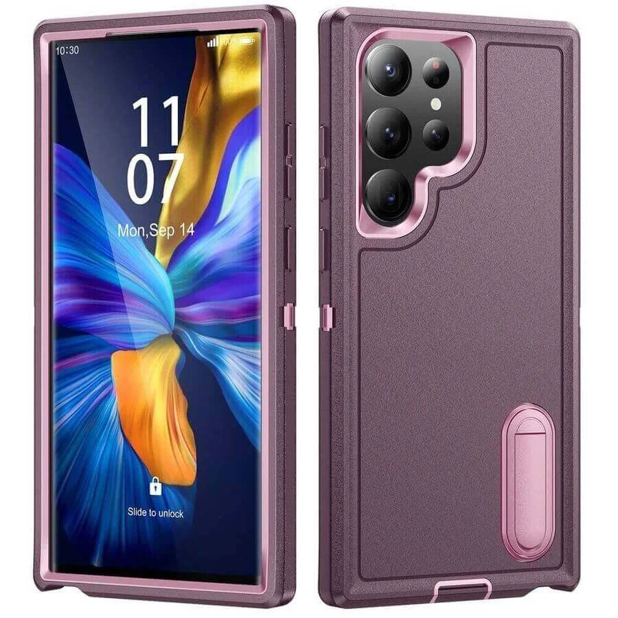 Imagem 3 de 5 do produto Capa Antichoque Anti-impacto com Suporte Integrado para Samsung Galaxy S26 Ultra Preto - Cor: Roxo e Rosé | Brcshop