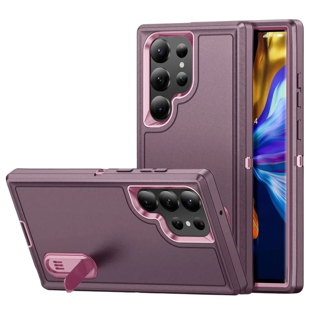 Imagem 5 de 5 do produto Capa Antichoque Anti-impacto com Suporte Integrado para Samsung Galaxy S26 Ultra Preto - Cor: Roxo e Rosé | Brcshop