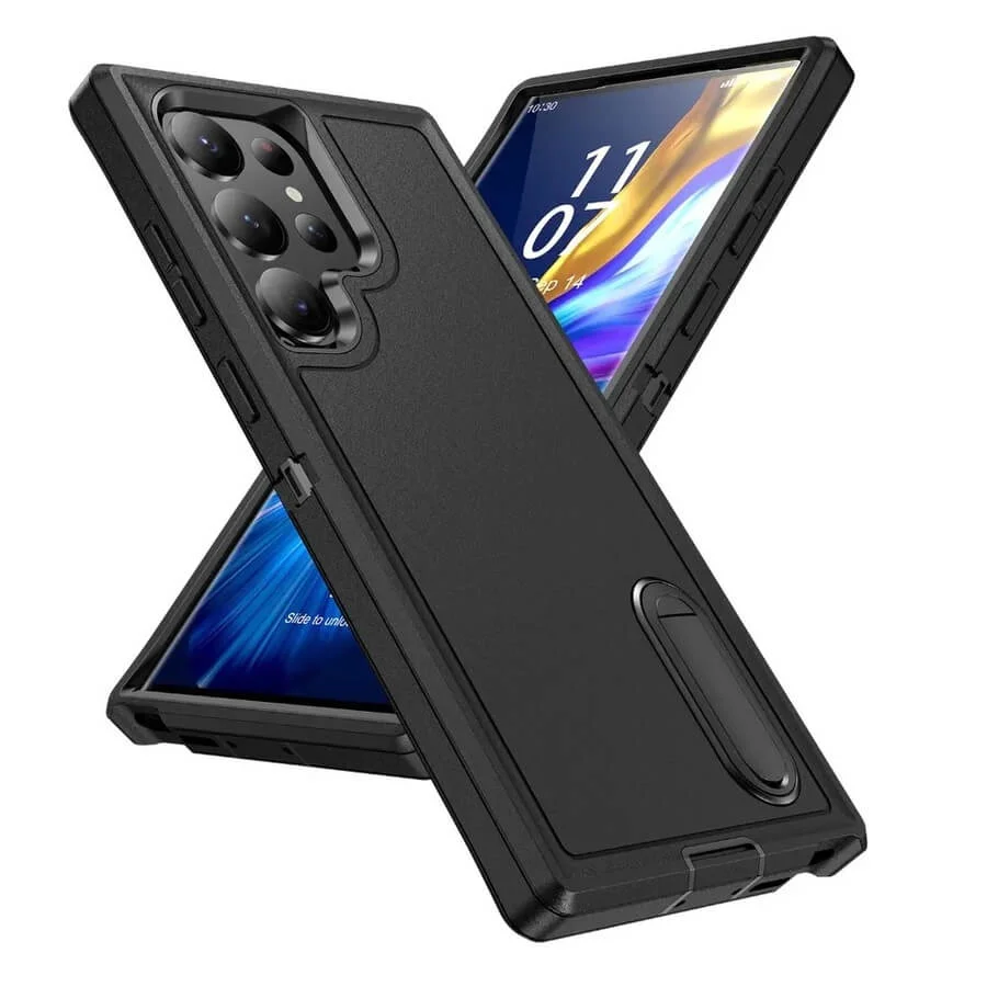 Imagem 2 de 5 do produto Capa Antichoque Anti-impacto com Suporte Integrado para Samsung Galaxy S26 Ultra Preto - Cor: Preto | Brcshop