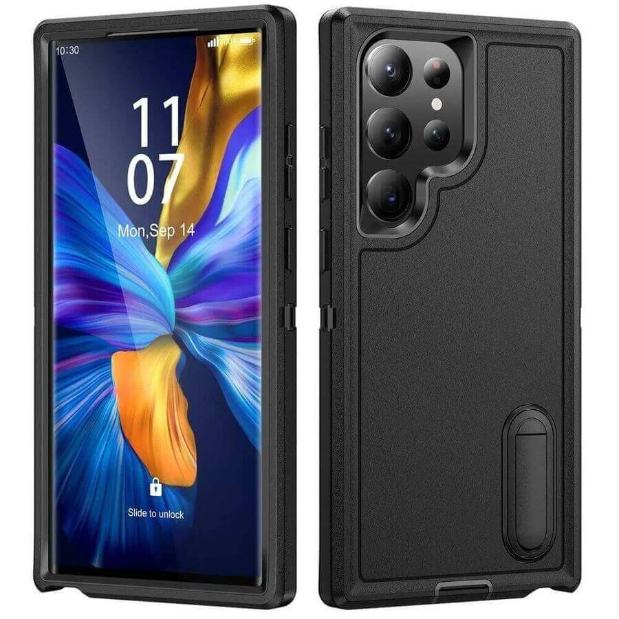 Imagem 3 de 5 do produto Capa Antichoque Anti-impacto com Suporte Integrado para Samsung Galaxy S26 Ultra Preto - Cor: Preto | Brcshop