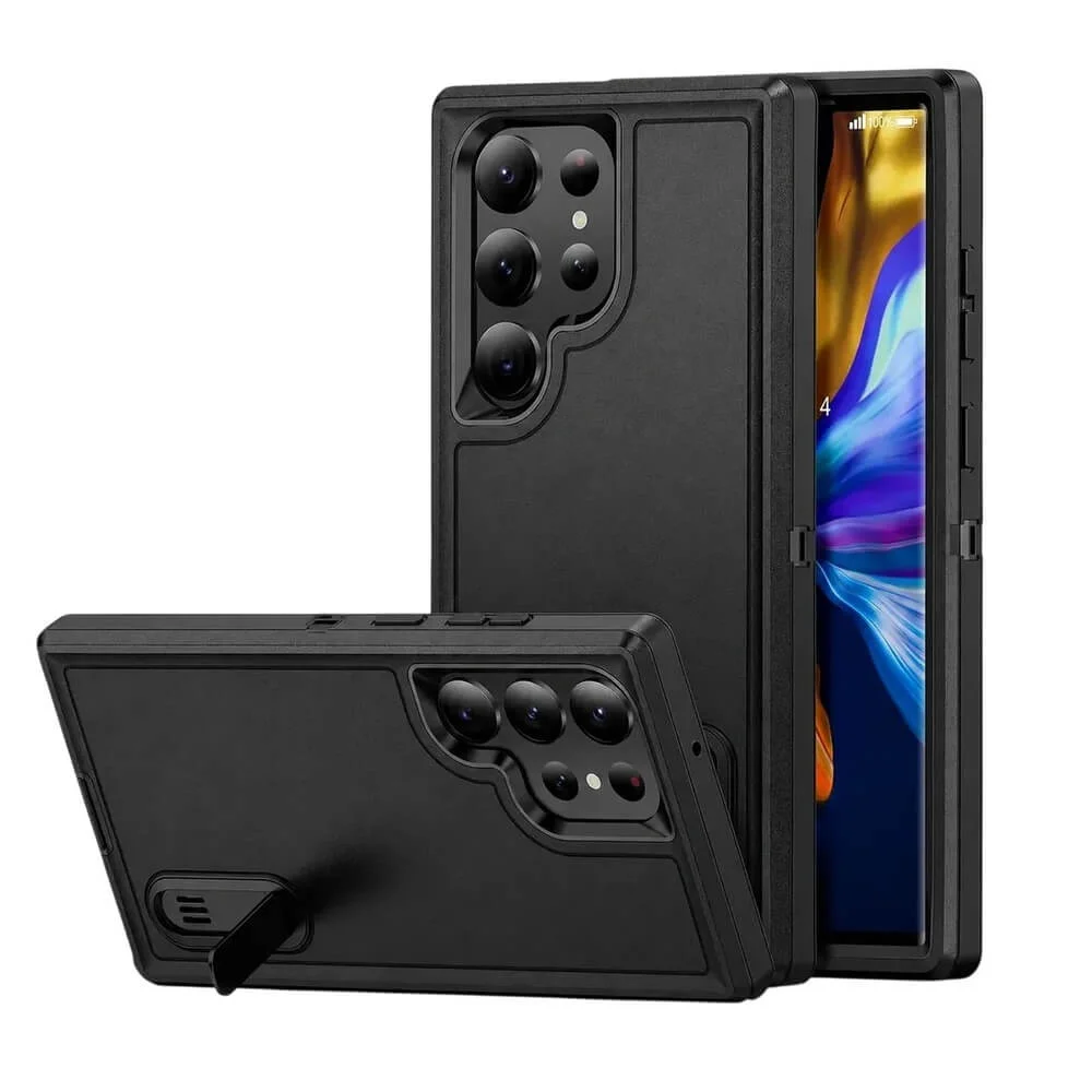 Imagem 5 de 5 do produto Capa Antichoque Anti-impacto com Suporte Integrado para Samsung Galaxy S26 Ultra Preto - Cor: Preto | Brcshop