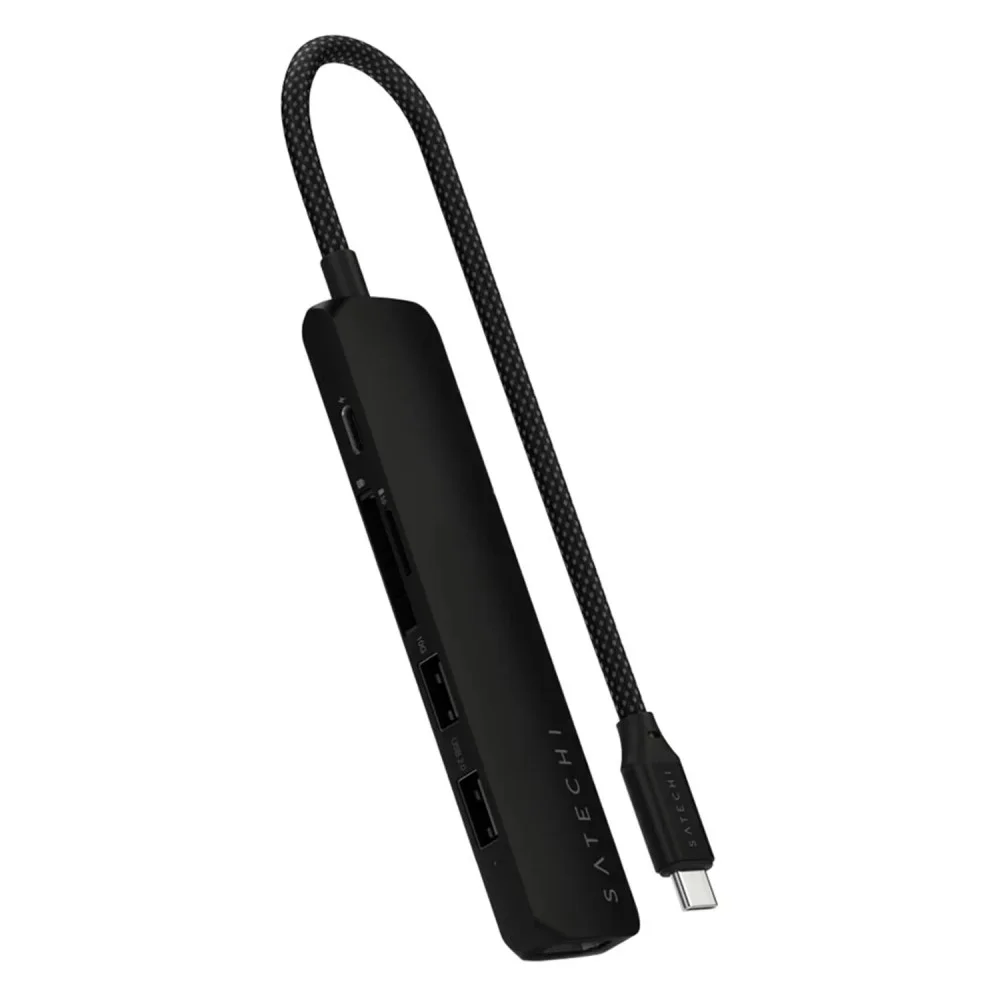 Imagem 1 de 4 do produto Adaptador Hub Usb Satechi St-p6sk 6 Em 1 Type-c 4k HDMI Usb-a Leitor Cartão Sd Pd Preto Conectividade Portátil