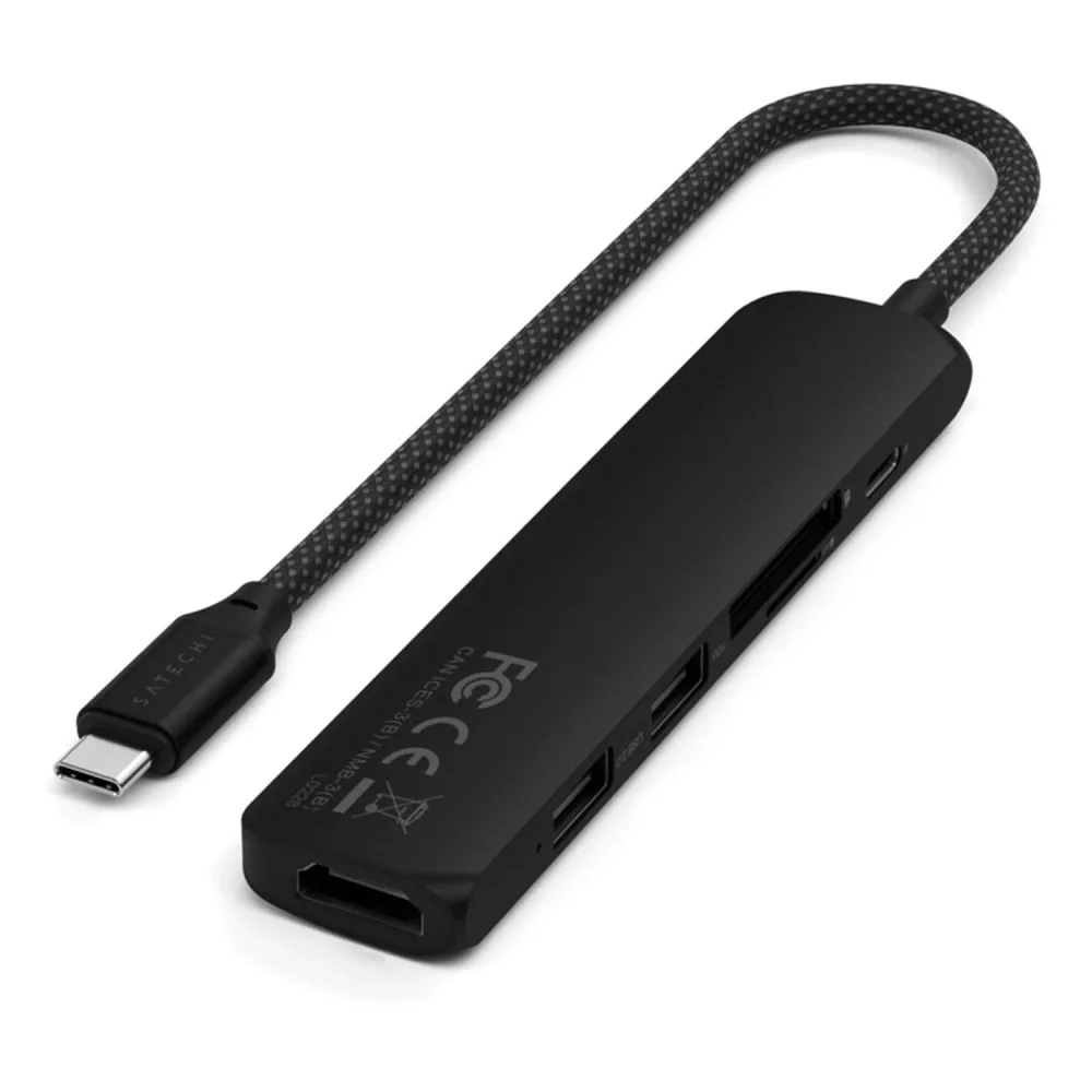 Imagem 3 de 4 do produto Adaptador Hub Usb Satechi St-p6sk 6 Em 1 Type-c 4k HDMI Usb-a Leitor Cartão Sd Pd Preto Conectividade Portátil