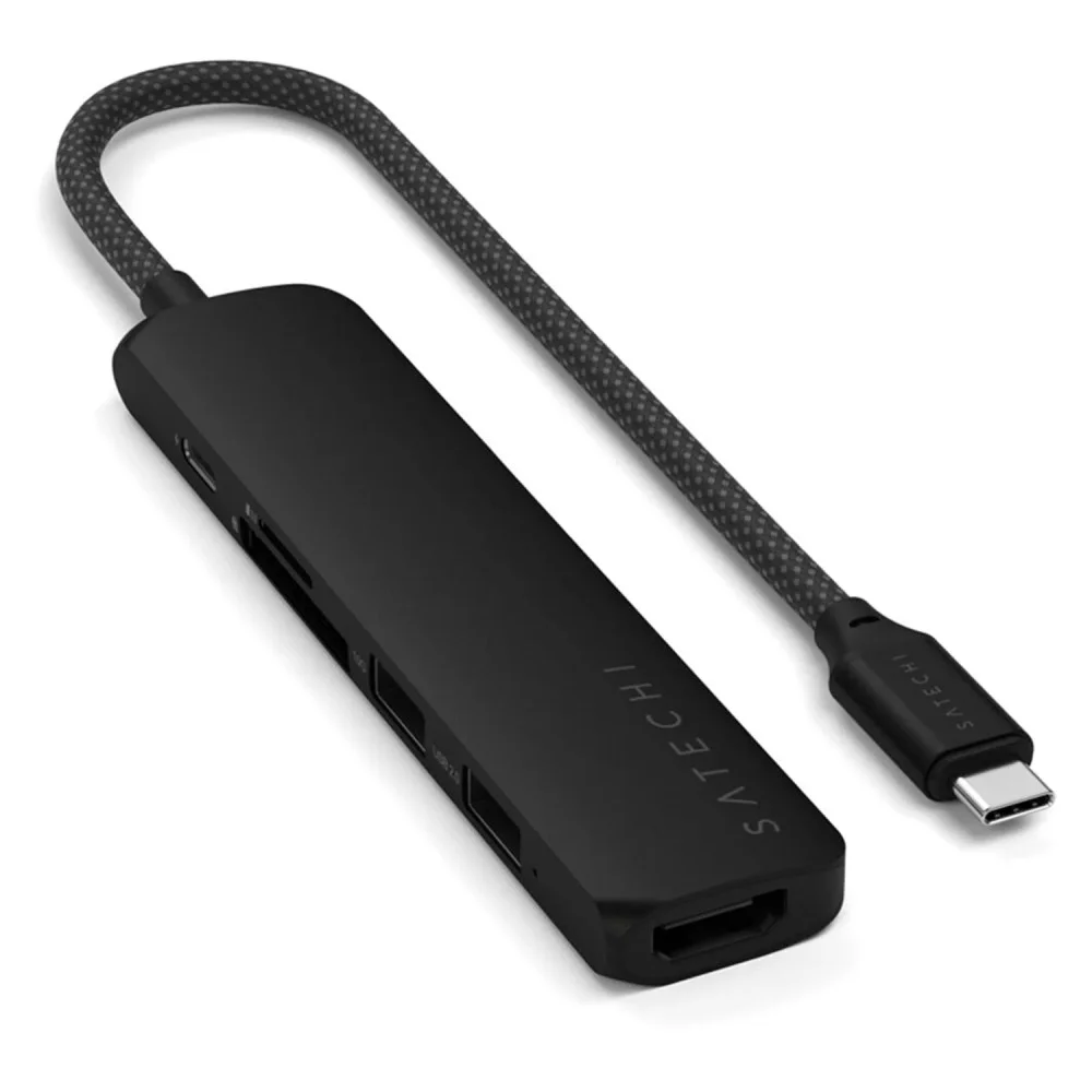 Imagem 4 de 4 do produto Adaptador Hub Usb Satechi St-p6sk 6 Em 1 Type-c 4k HDMI Usb-a Leitor Cartão Sd Pd Preto Conectividade Portátil