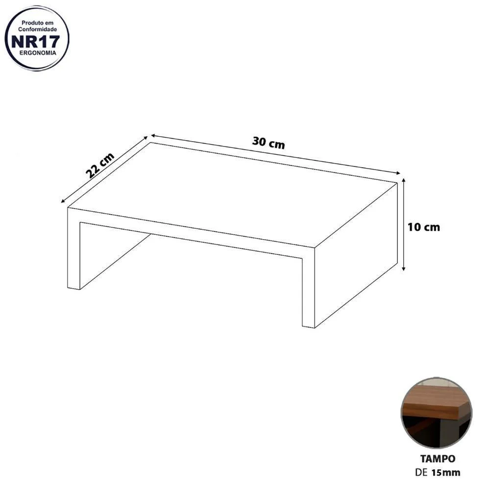 Imagem 3 de 3 do produto Suporte Para Monitor De Mesa Mdf 30cm Cinza Sagrado F5 Office