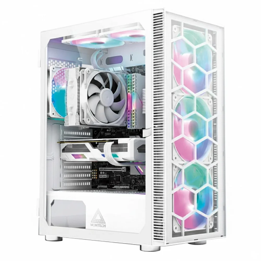 Gabinete Gamer Montech X3 Glass, Mid Tower, White, Atx, 6 Fans, Vidro Temperado, X3 Glass (w)