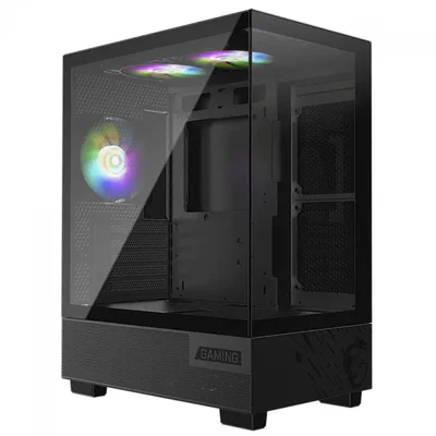 Gabinete Gamer Msi Pag Pano M110a, Mid Tower, Vidro Temperado, Matx, Com 3 Fans RGB, Sem Fonte, Preto