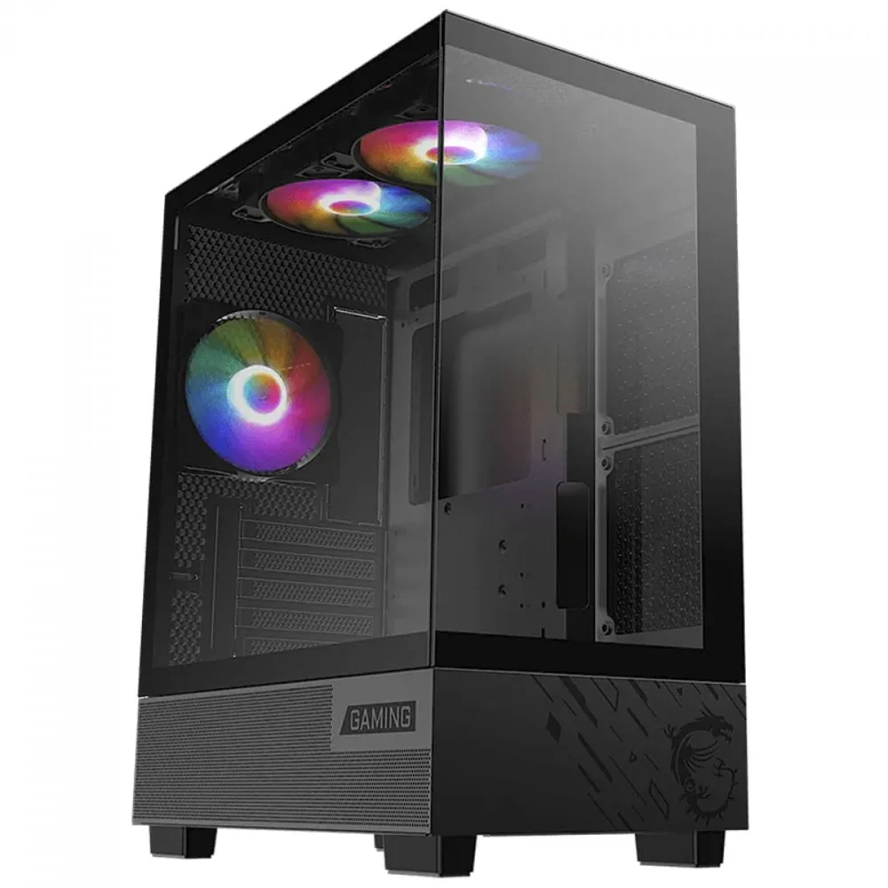 Imagem 2 de 3 do produto Gabinete Gamer Msi Pag Pano M110a, Mid Tower, Vidro Temperado, Matx, Com 3 Fans RGB, Sem Fonte, Preto