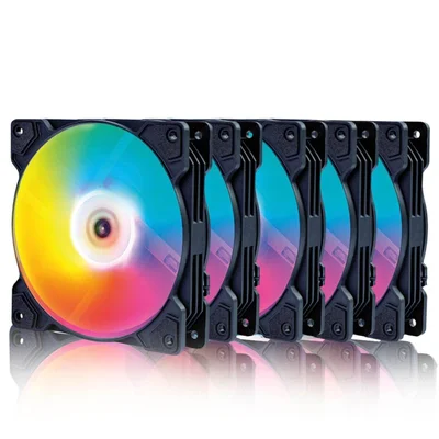 Kit Fan Com 5 Unidades Round5 Cyclone Forward, 120mm, Rainbow, Preto, R5-kit-cyclone-fw-b-2288