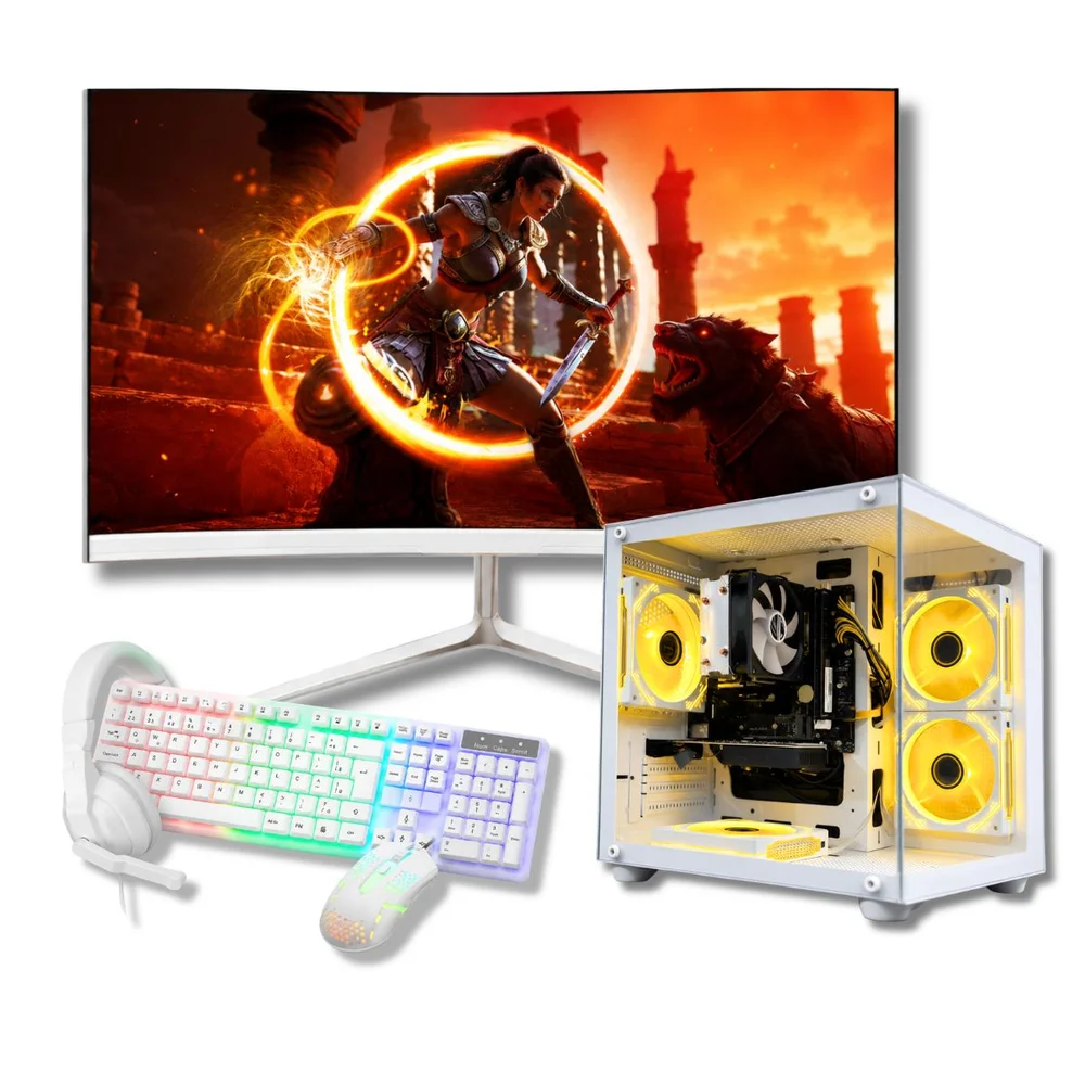 Computador Gamer Ryzen 5 5600g 32gb Ram Ssd 512gb Tela 27'' 100hz Gabinete Aquario Branco