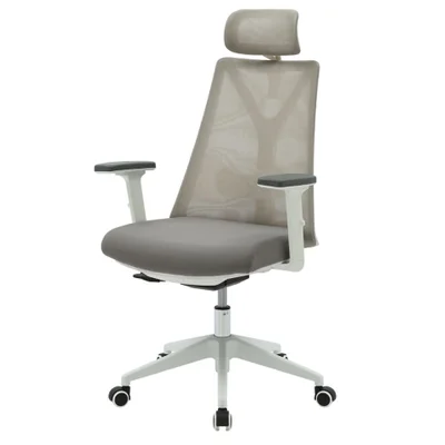 Cadeira Escritório Nr-17 San Francisco Presidente Fratini Tela Mesh Cinza Base Rodízio Nylon Branco