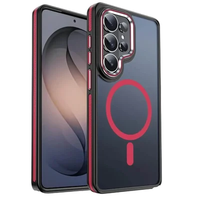 Capa Samsung Galaxy S26 Ultra Antichoque Magnética com Borda Antiderrapante Capinha com Proteção de Câmera Elevada - Cor: Preto e Vermelho | Brcshop