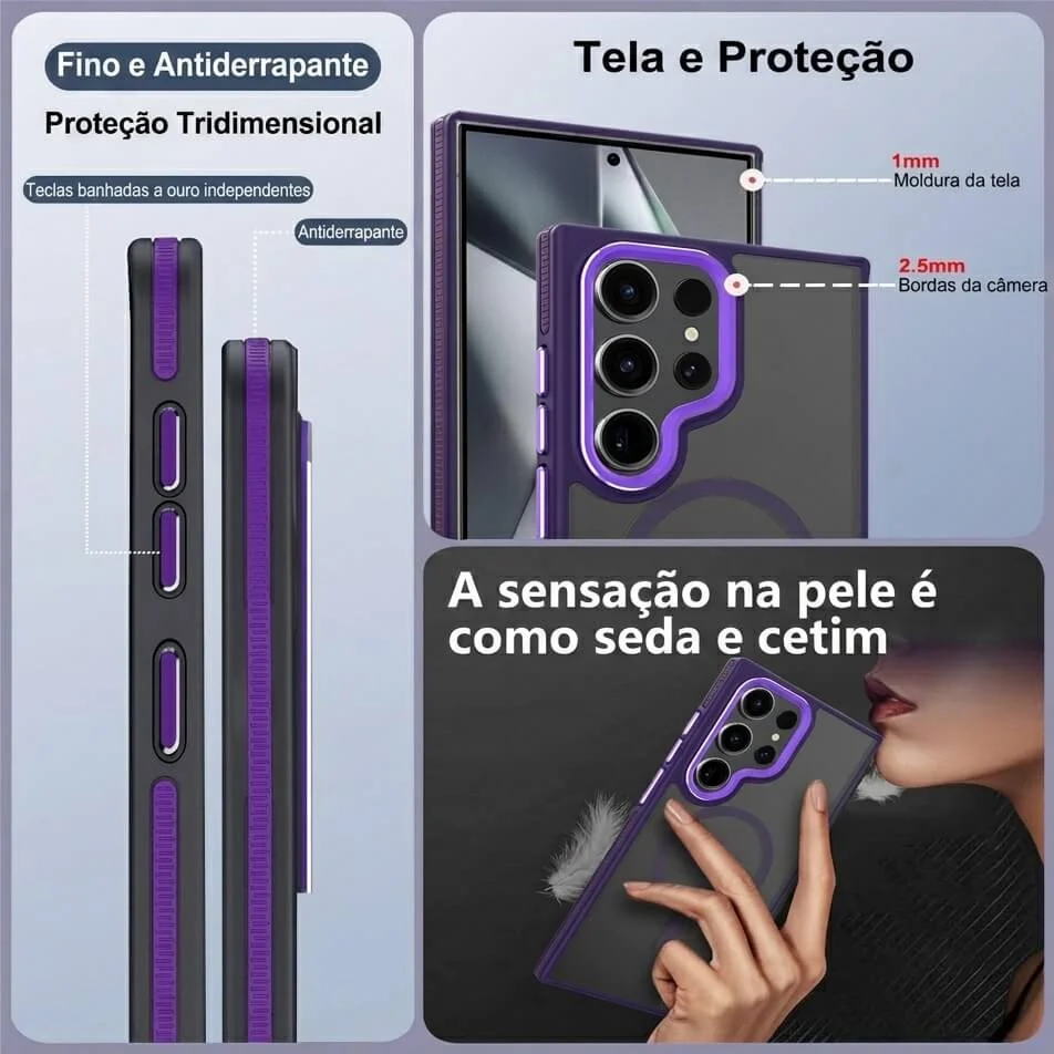 Imagem 4 de 5 do produto Capa Samsung Galaxy S26 Ultra Antichoque Magnética com Borda Antiderrapante Capinha com Proteção de Câmera Elevada - Cor: Roxo | Brcshop