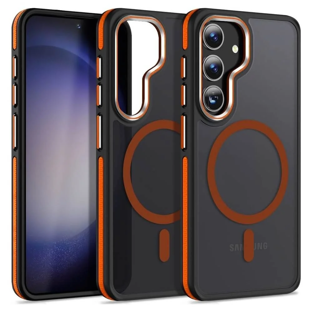 Imagem 2 de 5 do produto Capa Samsung Galaxy S26 Plus Antichoque Magnética com Borda Antiderrapante Capinha com Proteção de Câmera Elevada - Cor: Preto e Laranja | Brcshop